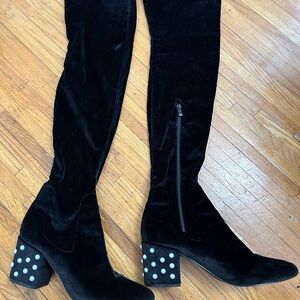 Velvet thigh high boots - low heel
